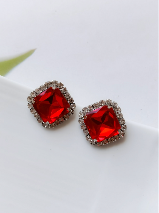 Red Square Sparkler Studs