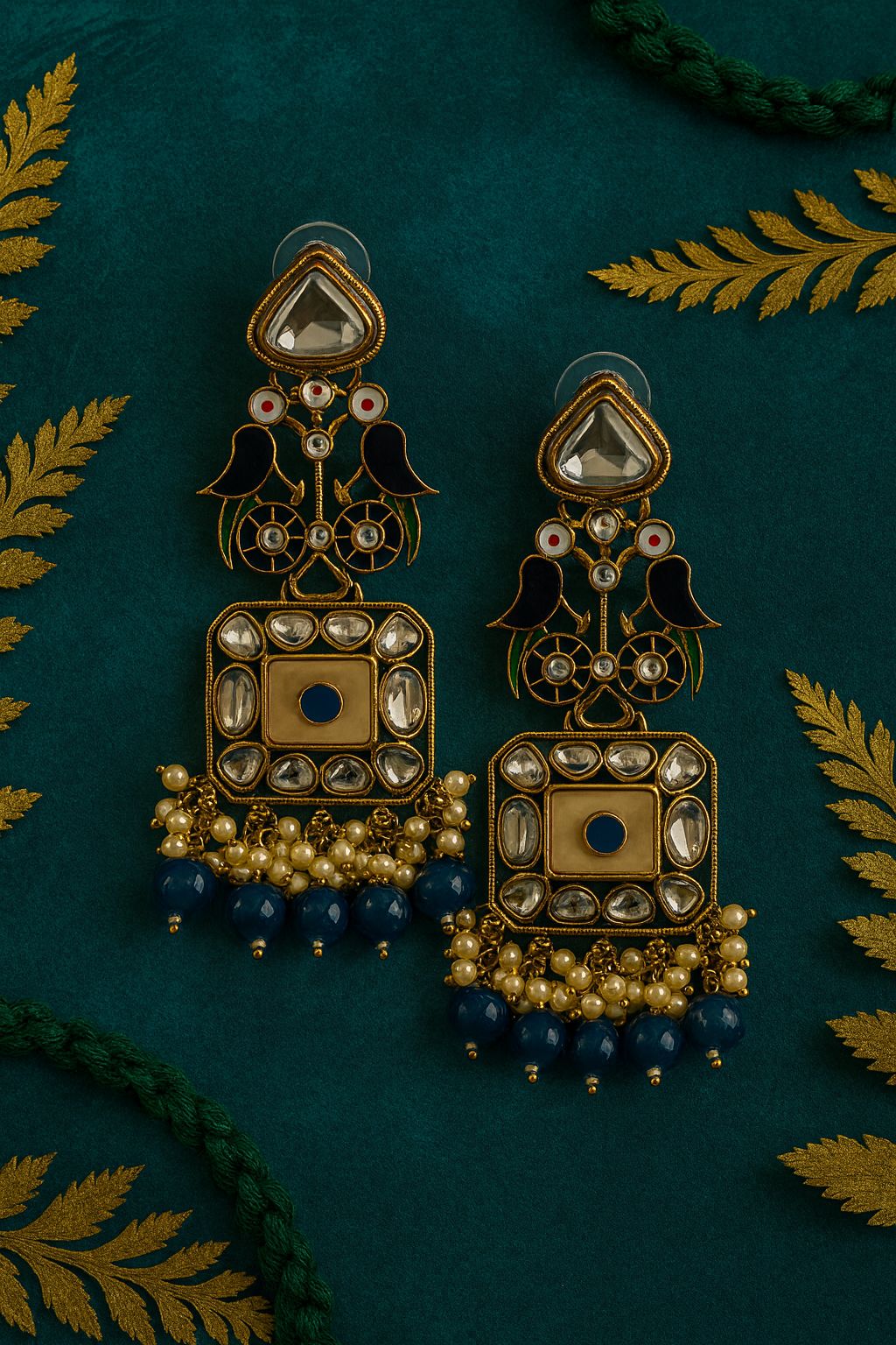 Antique Kundan Peacock Drops