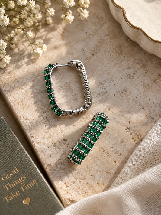 Emerald Baguette Hoop Earrings