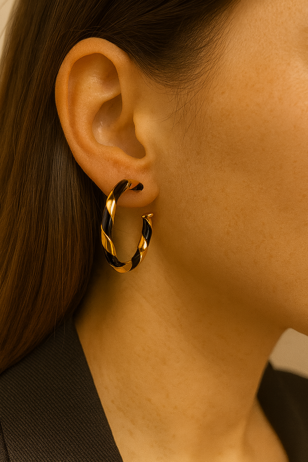 Black and Gold Hoop Earrings - Elegant Everyday Glamour